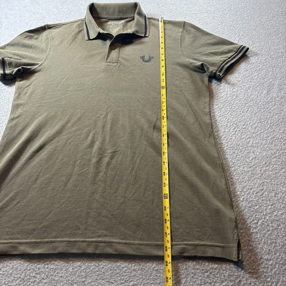 True Religion Men's Polo Shirt Green Sz S Shirt Sleeve Large Back Print Preppy